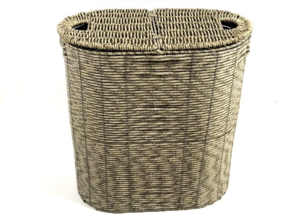 Exquisite Oval PE Twisted Laundry Hamper with Binding Weave and Cut-out Handles on Lid and Trunk